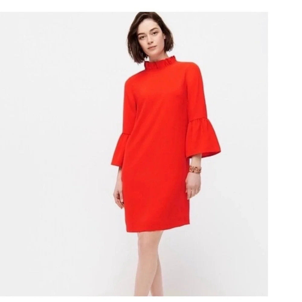 J.Crew Ruffle Neck Shift Dress 365 Crepe Brilliant Sunset Orange Red AK212 2